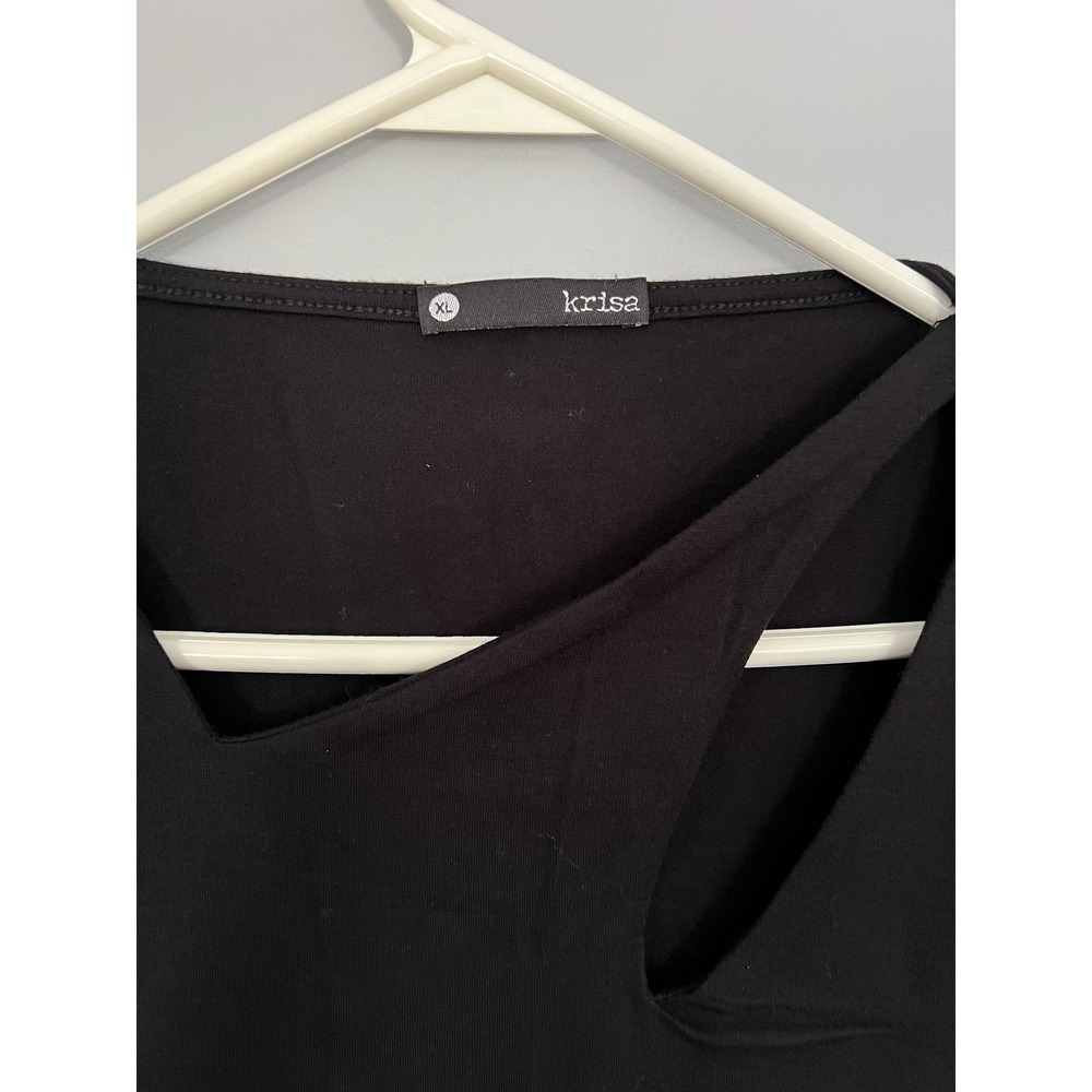 Krisa Shirt Womens XL Black Long Sleeve Cutout Asymmetrical Neck Made USA K-1951 - Picture 2 of 11